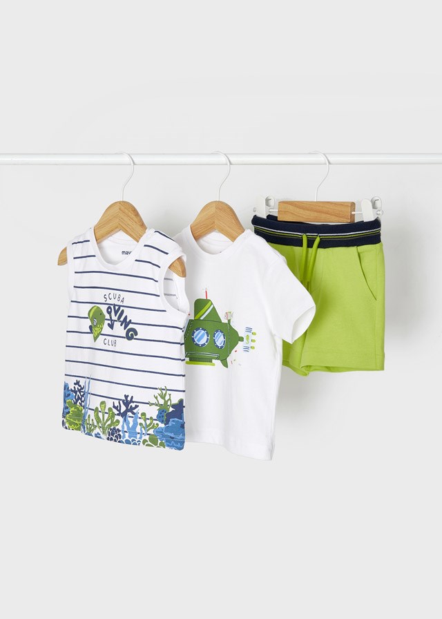Mayoral Yazlık Erkek Bebek Bluz Şort 3'lü Set Beyaz