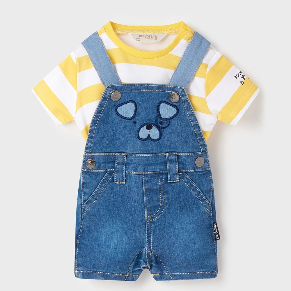 Mayoral Yazlık Erkek Bebek T-shirt Denim Salopet Set Sarı