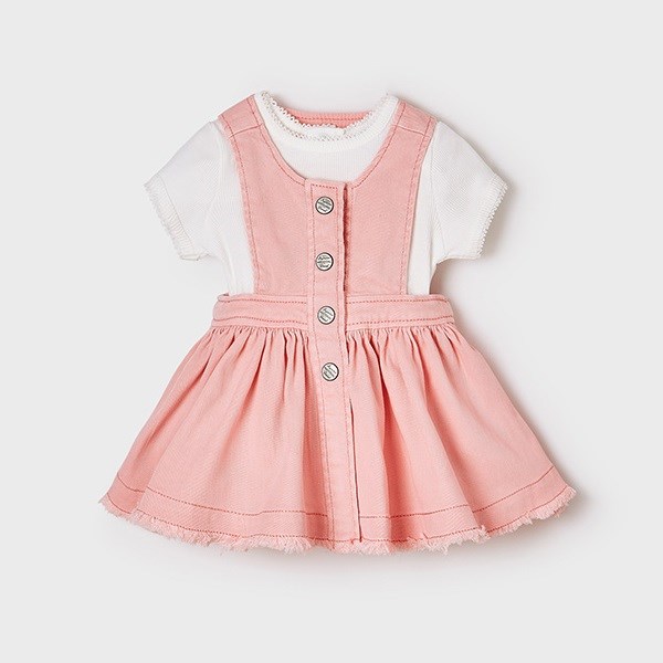 Mayoral Yazlık Kız Bebek Kısa Kol T-shirt Jile Elbise 2'li Set Pembe