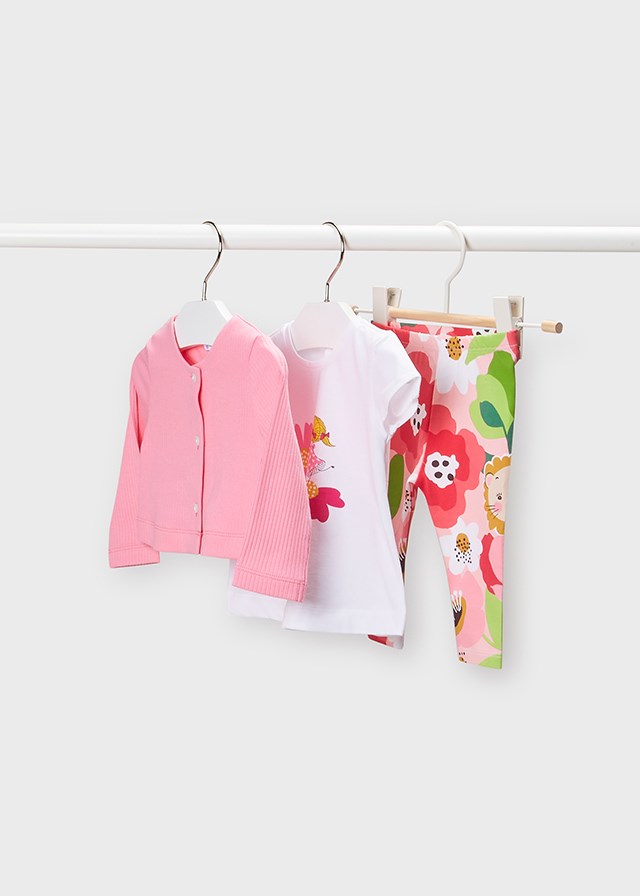 Mayoral Yazlık Kız Bebek Bluz Tayt Ceket Set Pembe