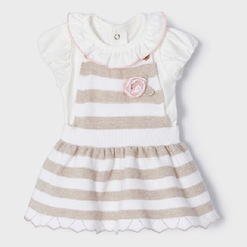 Mayoral Yazlık Kız Bebek Body Örme Elbise Set Krem