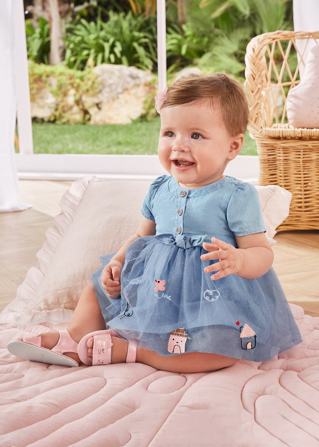 Mayoral Yazlık Kız Bebek Tüllü Denim Elbise Mavi
