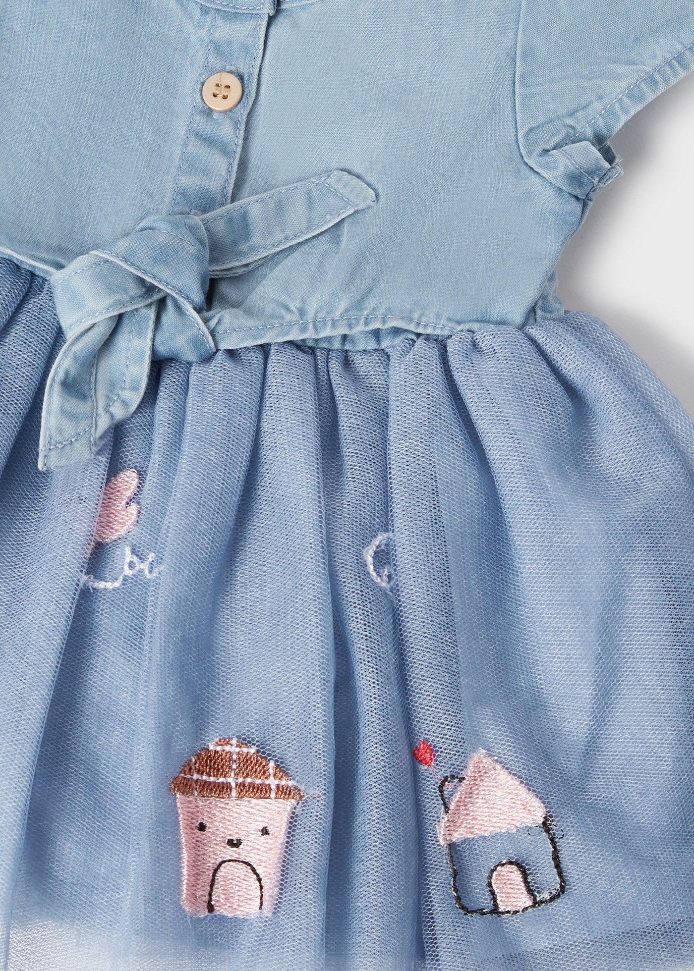 Mayoral Yazlık Kız Bebek Tüllü Denim Elbise Mavi
