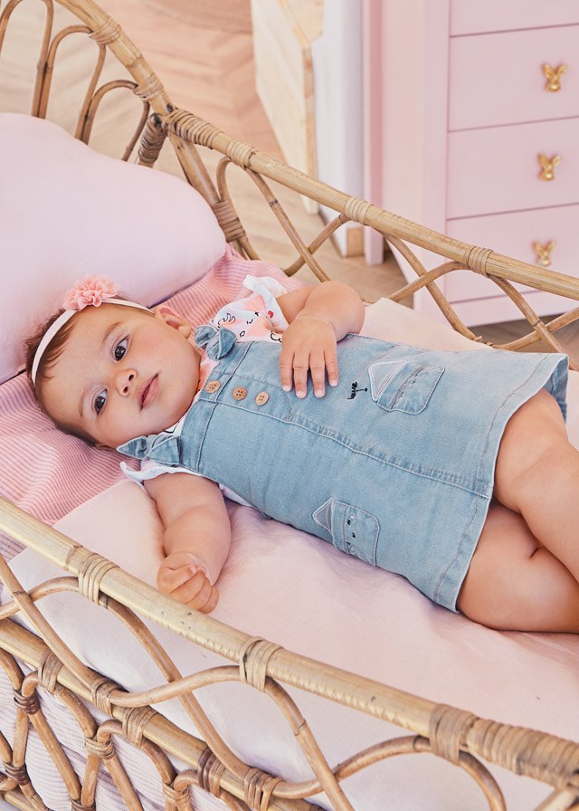 Mayoral Yazlık Kız Bebek Kısa Kol Bluz Denim Salopet Set Mavi
