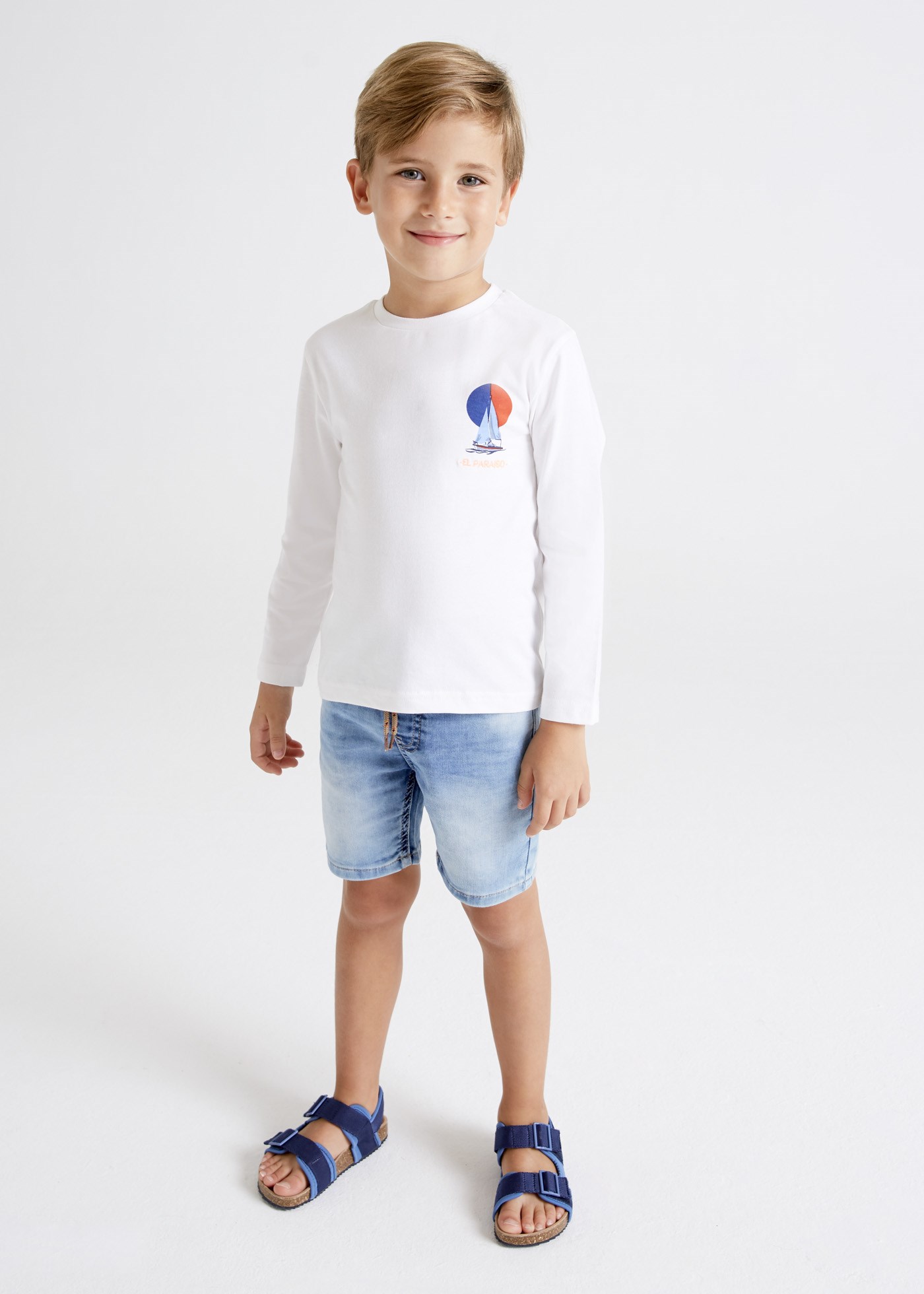 Mayoral Yazlık Erkek Uzun Kol S-shirt Beyaz