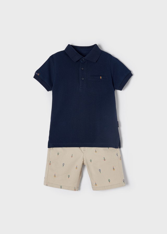 Mayoral Yazlık Erkek Kısa Kol Polo T-shirt Bermuda Set Koyu Mavi