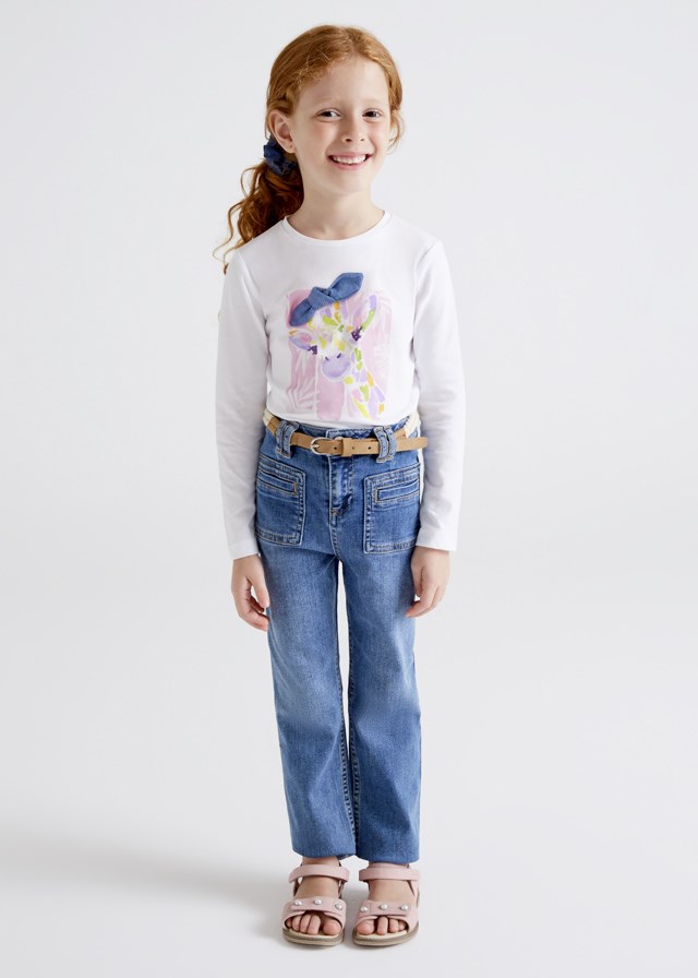 Mayoral Yazlık Kız Kemerli Denim Pantolon Mavi