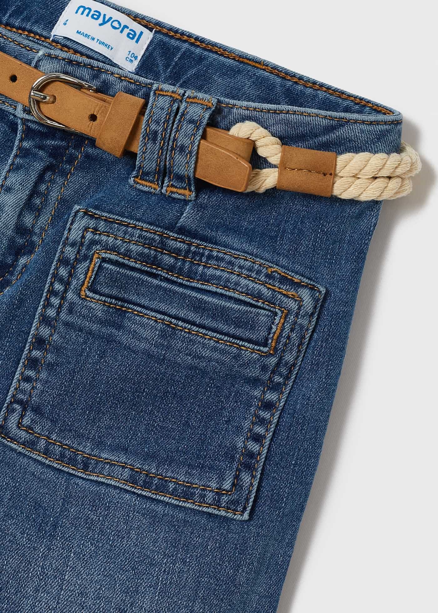 Mayoral Yazlık Kız Kemerli Denim Pantolon Mavi
