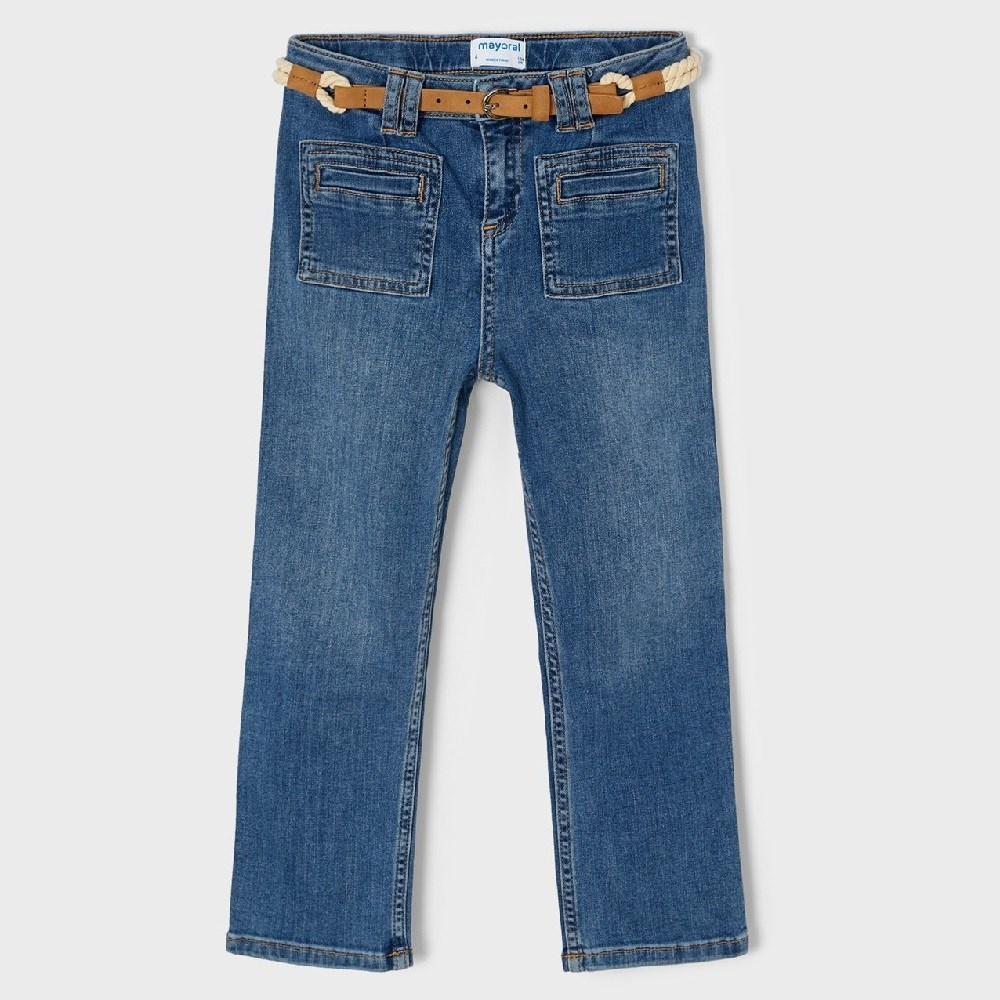 Mayoral Yazlık Kız Kemerli Denim Pantolon Mavi