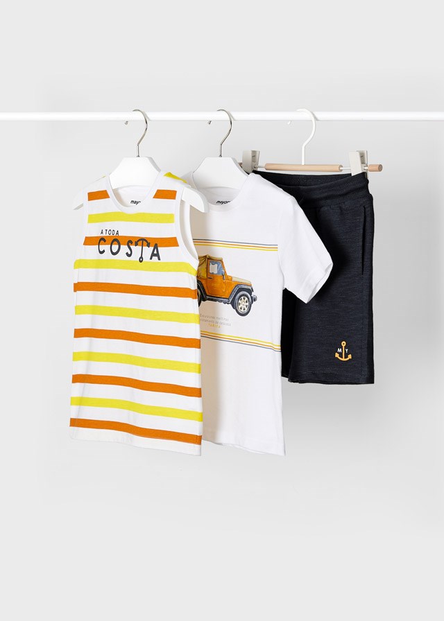 Mayoral Yazlık Erkek Kısa Kol T-shirt Şort 3'lü Set Beyaz