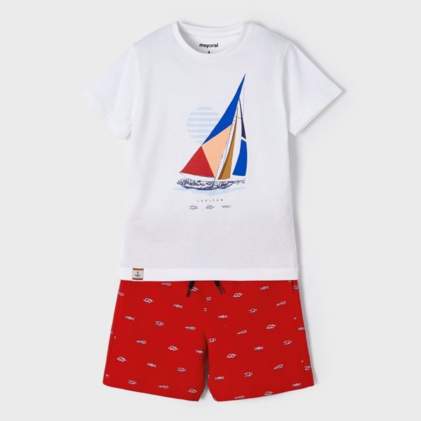 Mayoral Yazlık Erkek Kısa Kol T-shirt Şort 2'li Set Kırmızı