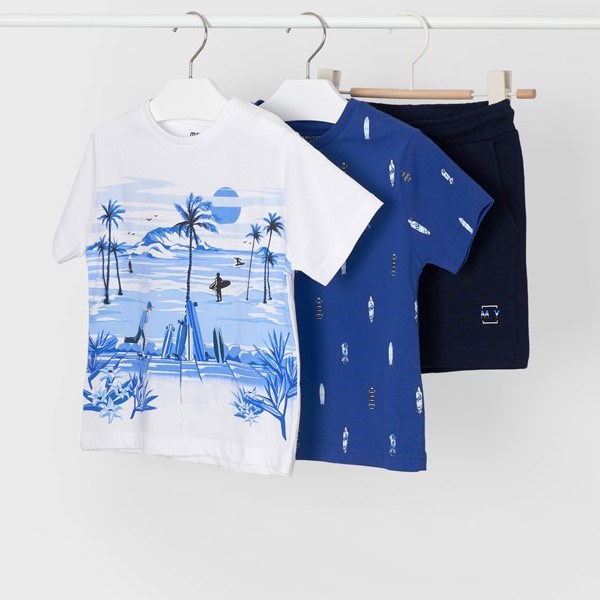 Mayoral Yazlık Erkek Kısa Kol T-shirt Şort 3'lü Set Mavi