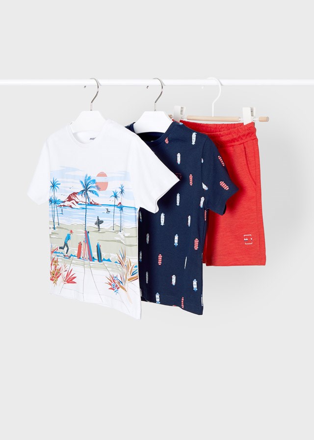 Mayoral Yazlık Erkek Kısa Kol T-shirt Şort 3'lü Set Beyaz