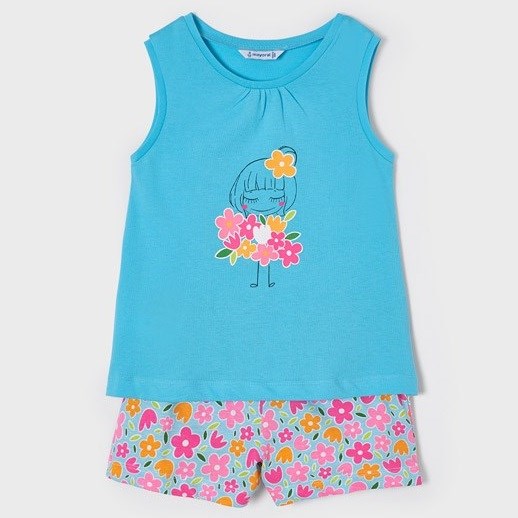 Mayoral Yazlık Kız Kolsuz Şort Pijama Takım Turkuaz