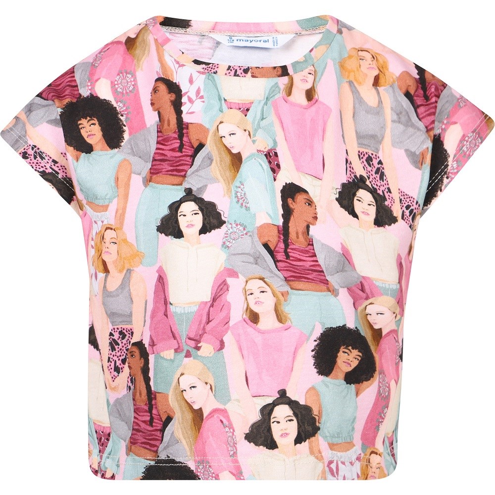 Mayoral Yazlık Kız Kısa Kol Desenli T-shirt Pembe