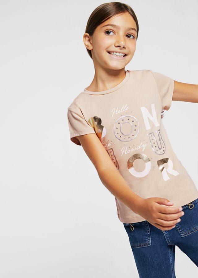 Mayoral Yazlık Kız Kısa Kol T-shirt Krem