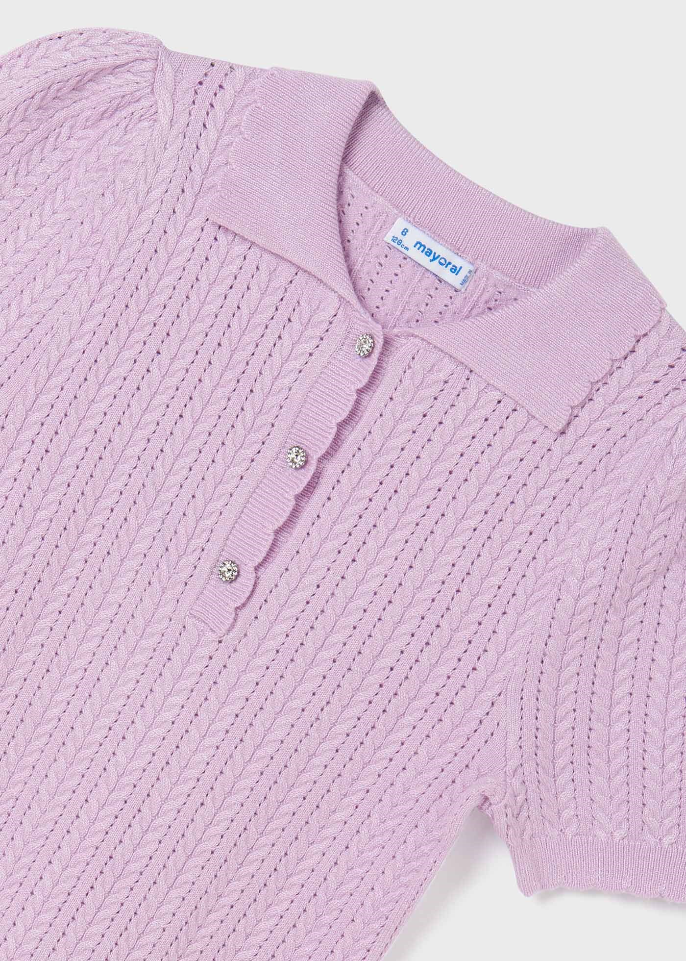 Mayoral Yazlık Kız Kısa Kol Örme Polo Yaka T-shirt Mor
