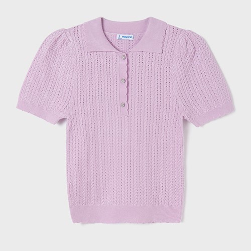 Mayoral Yazlık Kız Kısa Kol Örme Polo Yaka T-shirt Mor