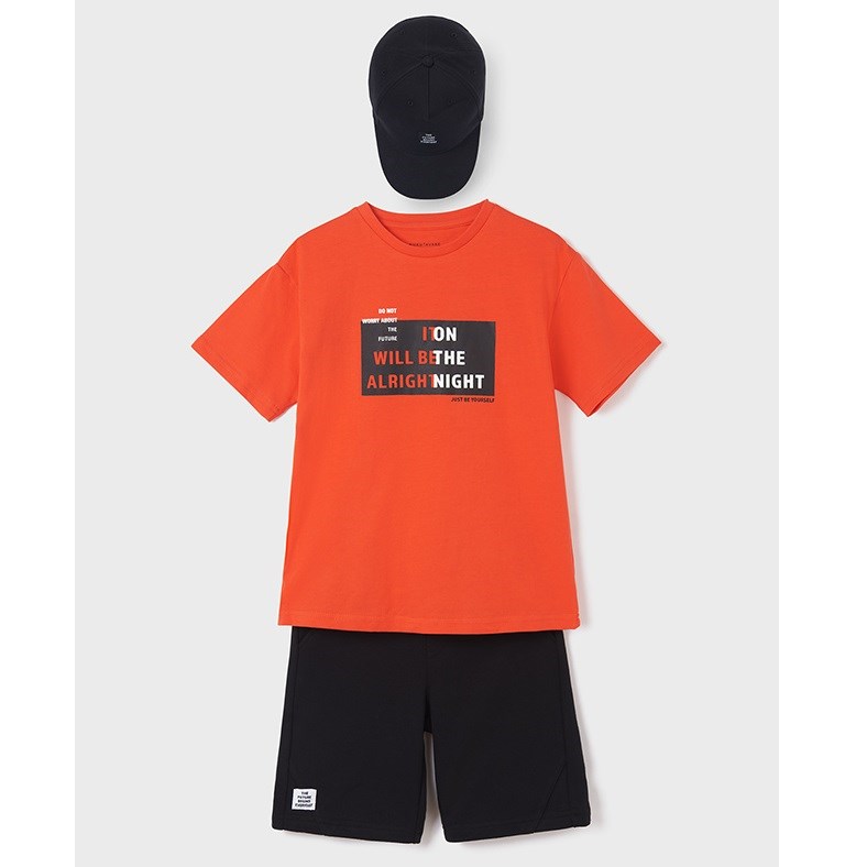 Mayoral Yazlık Erkek T-shirt Bermuda Kasket Şapka 3'lü Set Kırmızı