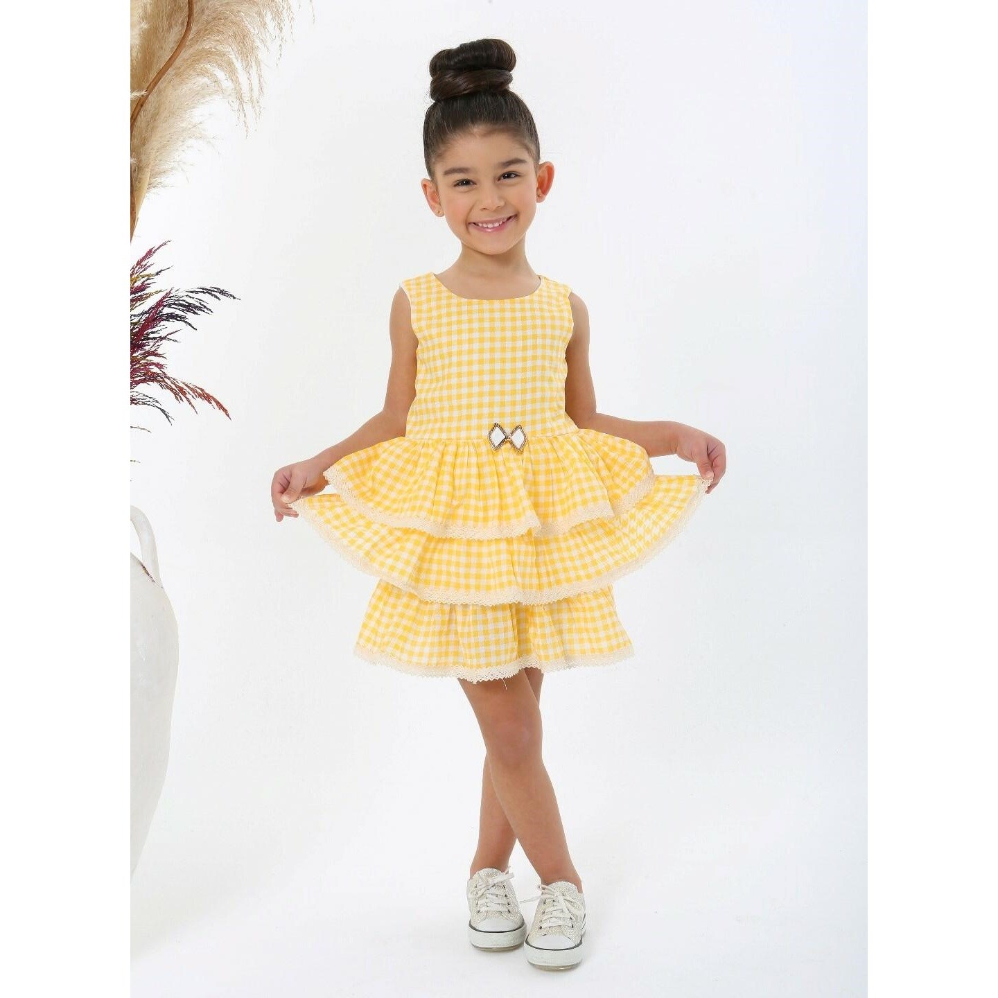 JustBaby Yazlık 3 Kat Fırfırlı Elbise Diana Sarı