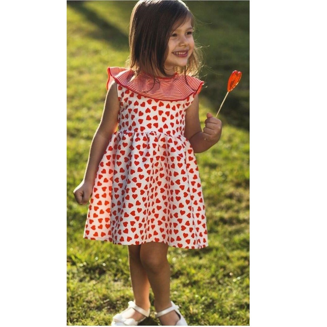 JustBaby Yazlık Kırmızı Kalp Detaylı Stil Elbise Kırmızı