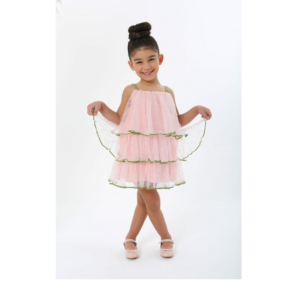 JustBaby Yazlık Pembe Gold Şerit ve Askı Detaylı Elbise Pembe
