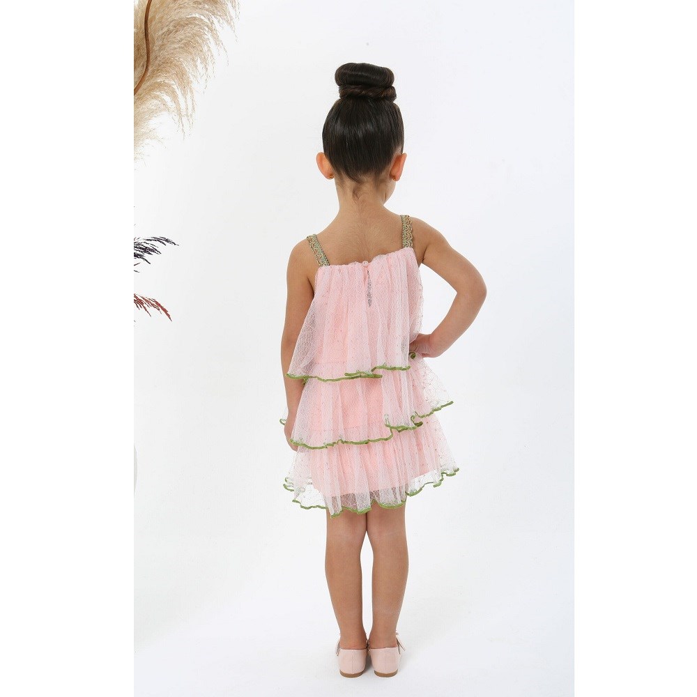 JustBaby Yazlık Pembe Gold Şerit ve Askı Detaylı Elbise Pembe