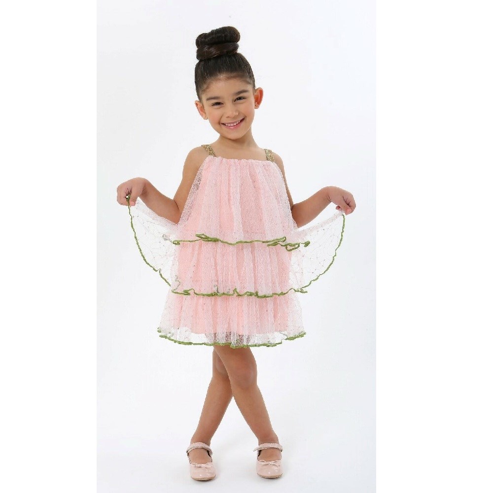 JustBaby Yazlık Pembe Gold Şerit ve Askı Detaylı Elbise Pembe