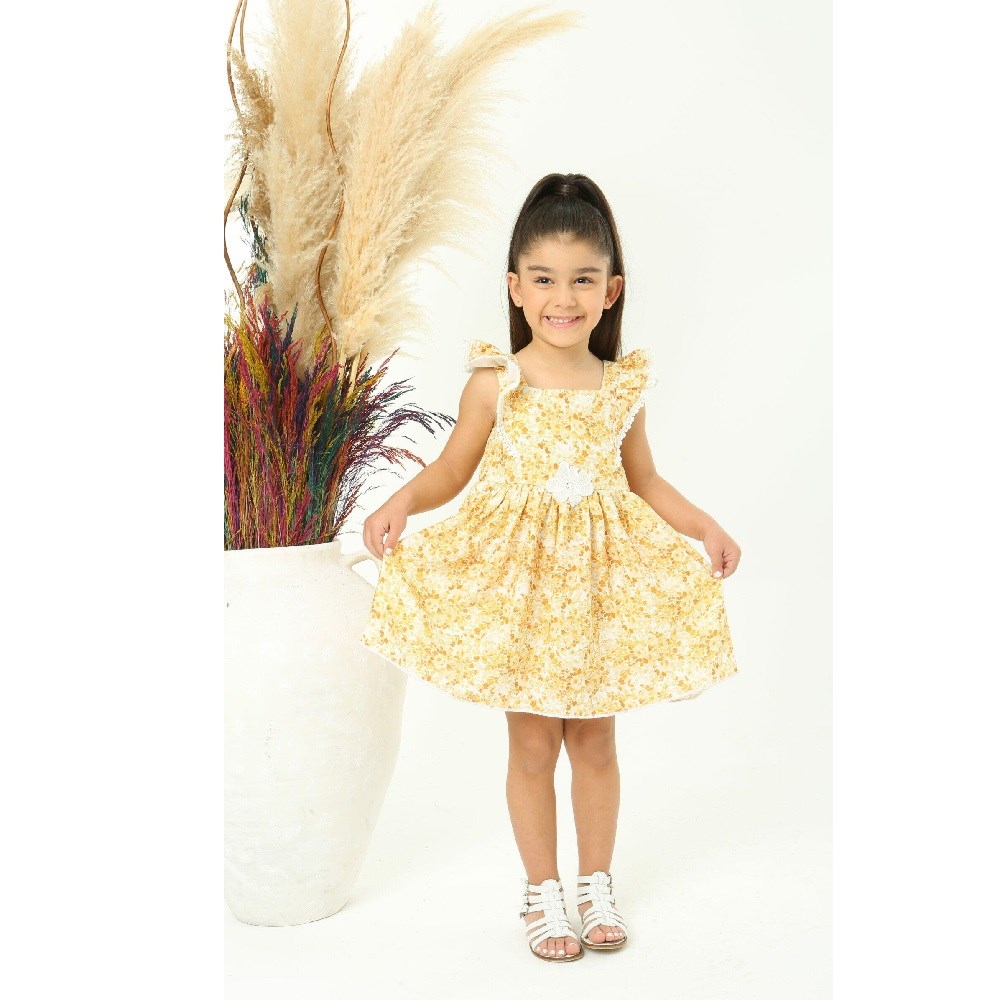 JustBaby Yazlık Çiçek Desenli Organik Pamuk Elbise Sarı