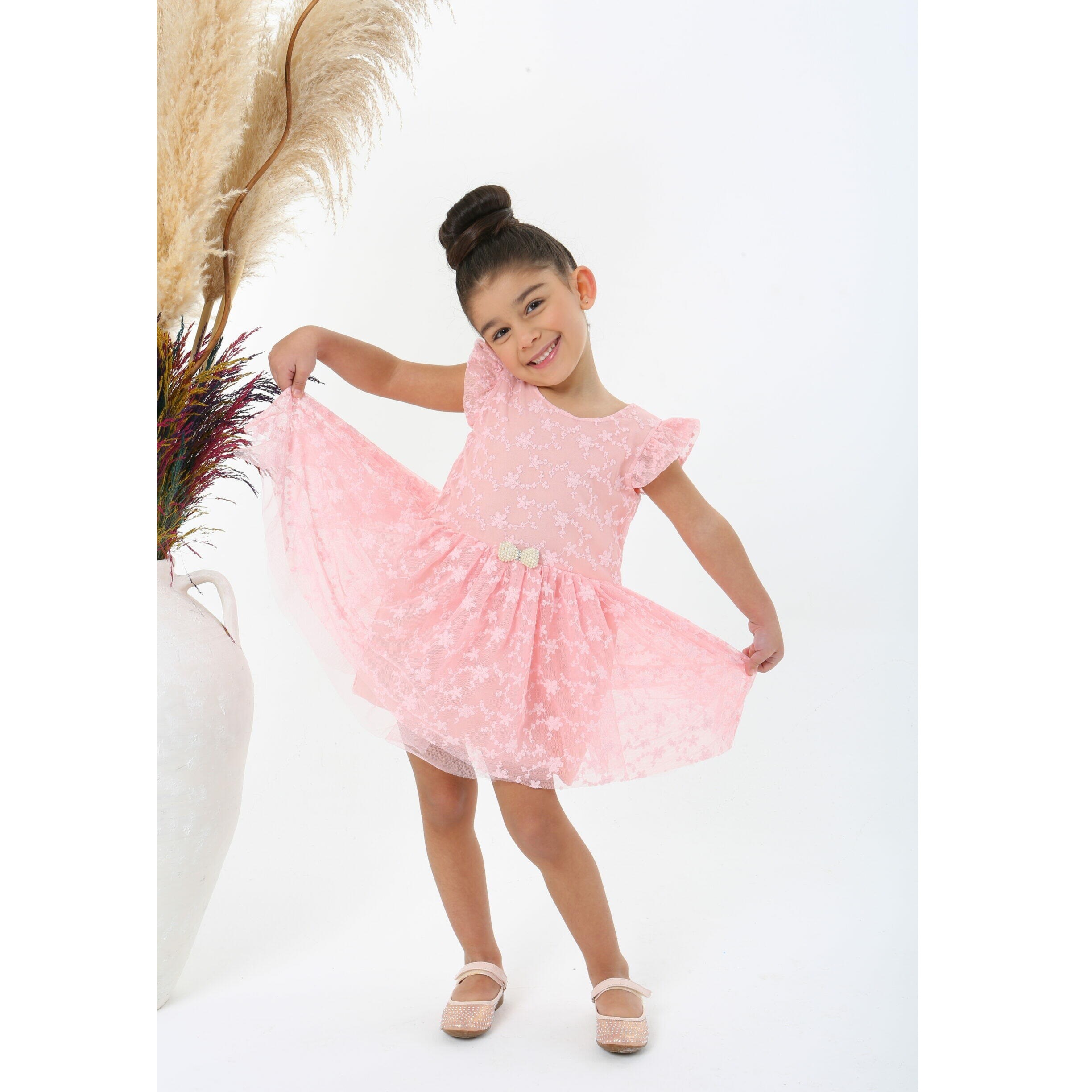 JustBaby Yazlık Dantel Detaylı Elbise Pembe