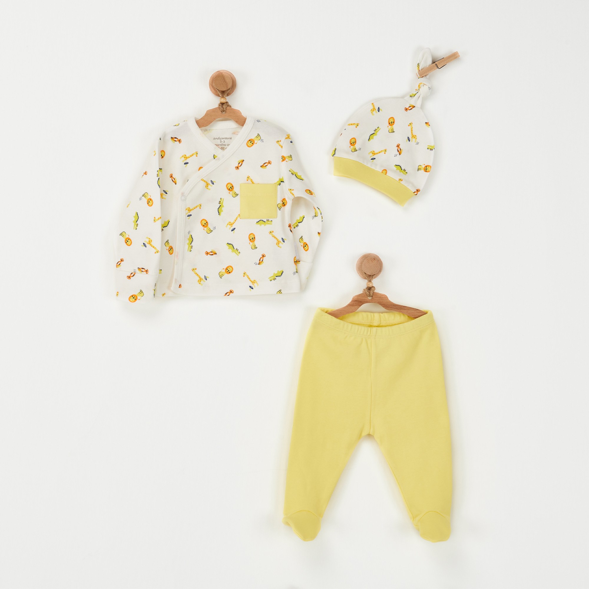 Andywawa Erkek Bebek Yazlık Patikli Pijama 3'lü Set Sarı