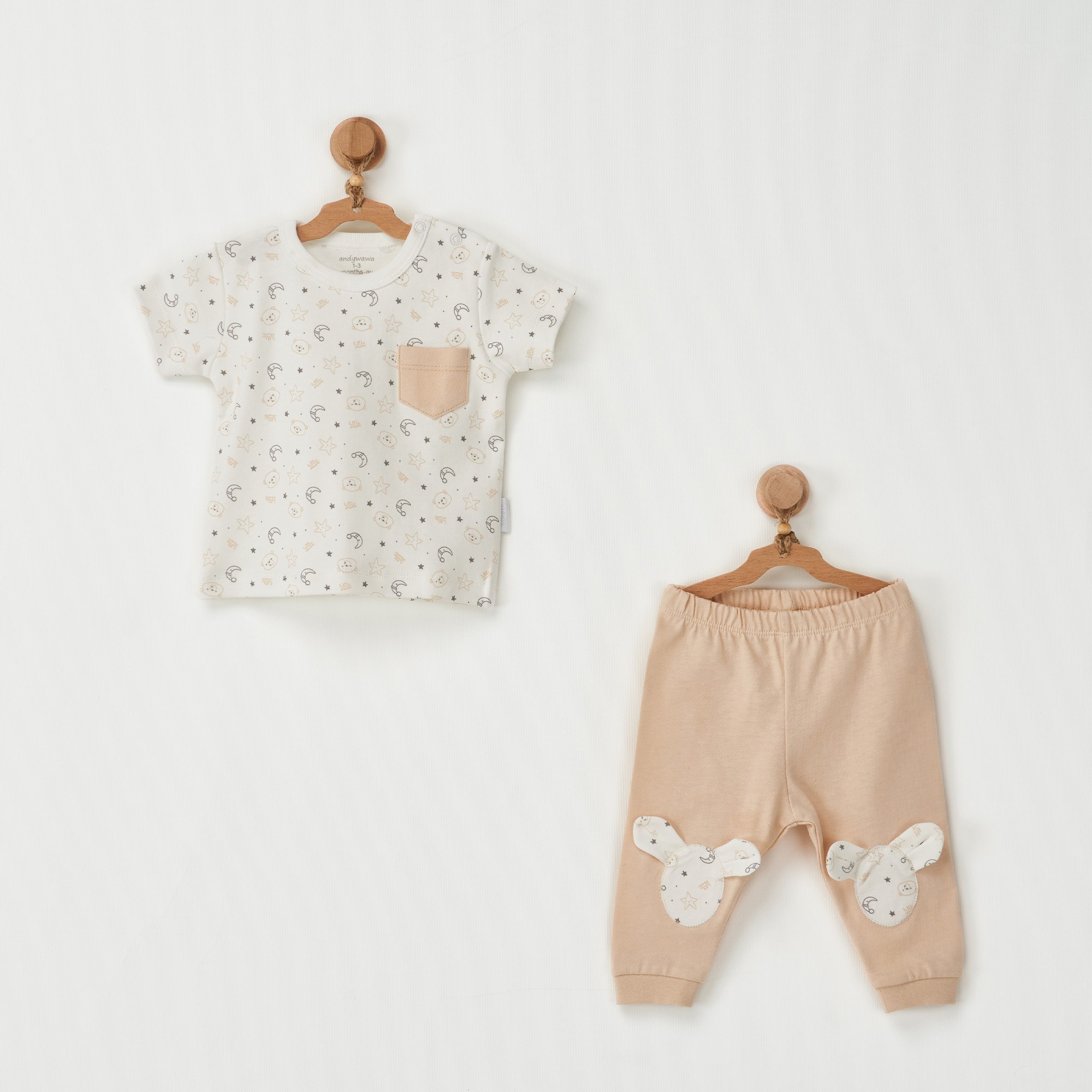 Andywawa Erkek Bebek Yazlık 2'li Pijama Takımı Krem