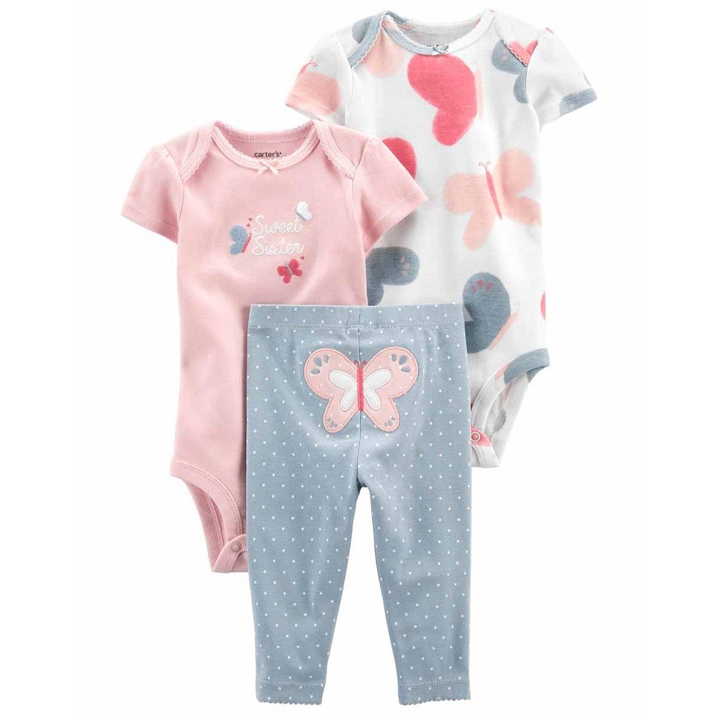 Carters Yazlık Kız Bebek Kısa Kol Body Eşofman 3'lü Set Pembe