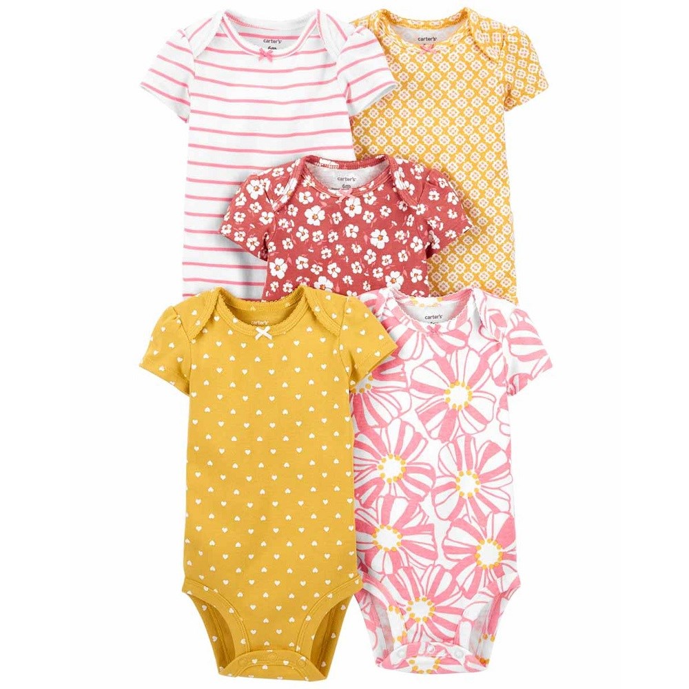 Carter's Yazlık Kız Bebek Kısa Kol Body 5'li Set Pembe