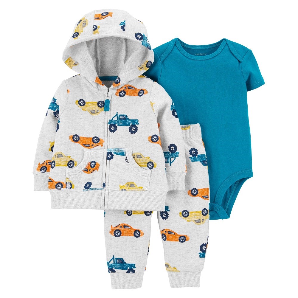 Carters Yazlık Erkek Bebek Kısa Kol Body Eşofman Takımı 3'lü Set Gri