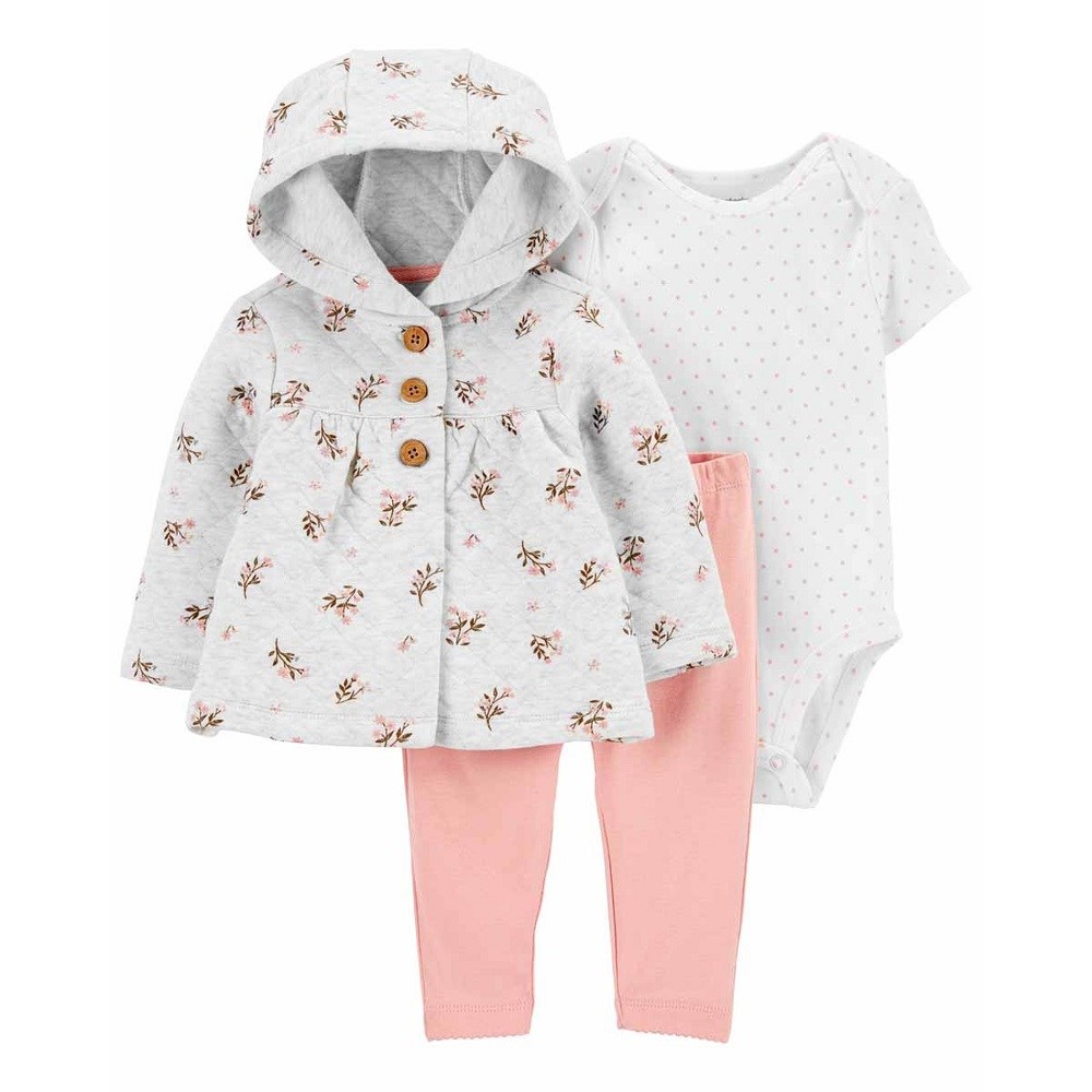 Carters Yazlık Kız Bebek Uzun Kol Body Eşofman Hırka 3'lü Set Pembe