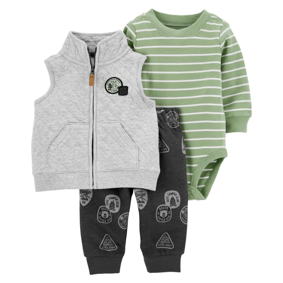 Carters Yazlık Erkek Bebek Uzun Kol Body Eşofman Yelek 3'lü Set Yeşil