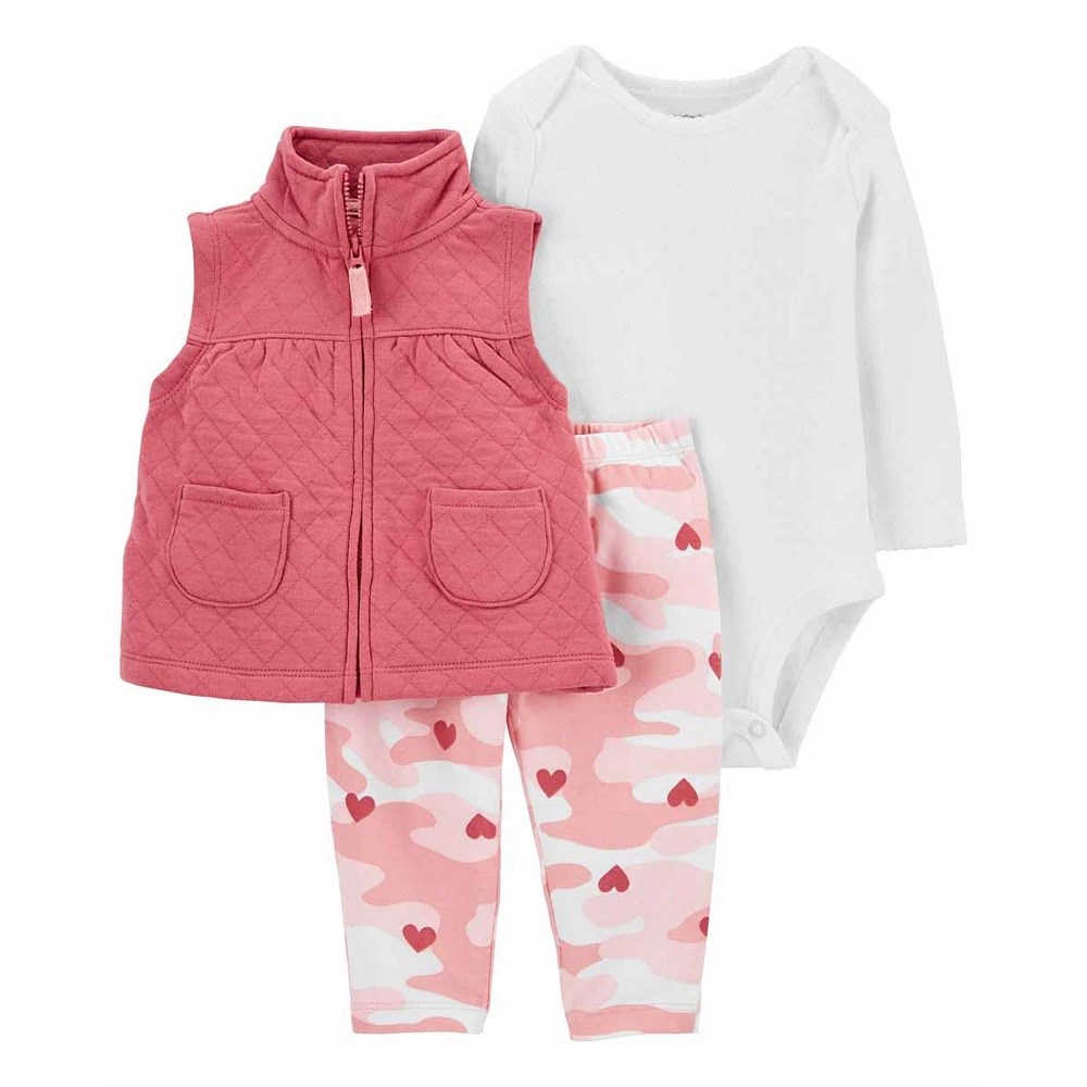 Carters Yazlık Kız Bebek Uzun Kol Body Eşofman Yelek 3'lü Set Pembe
