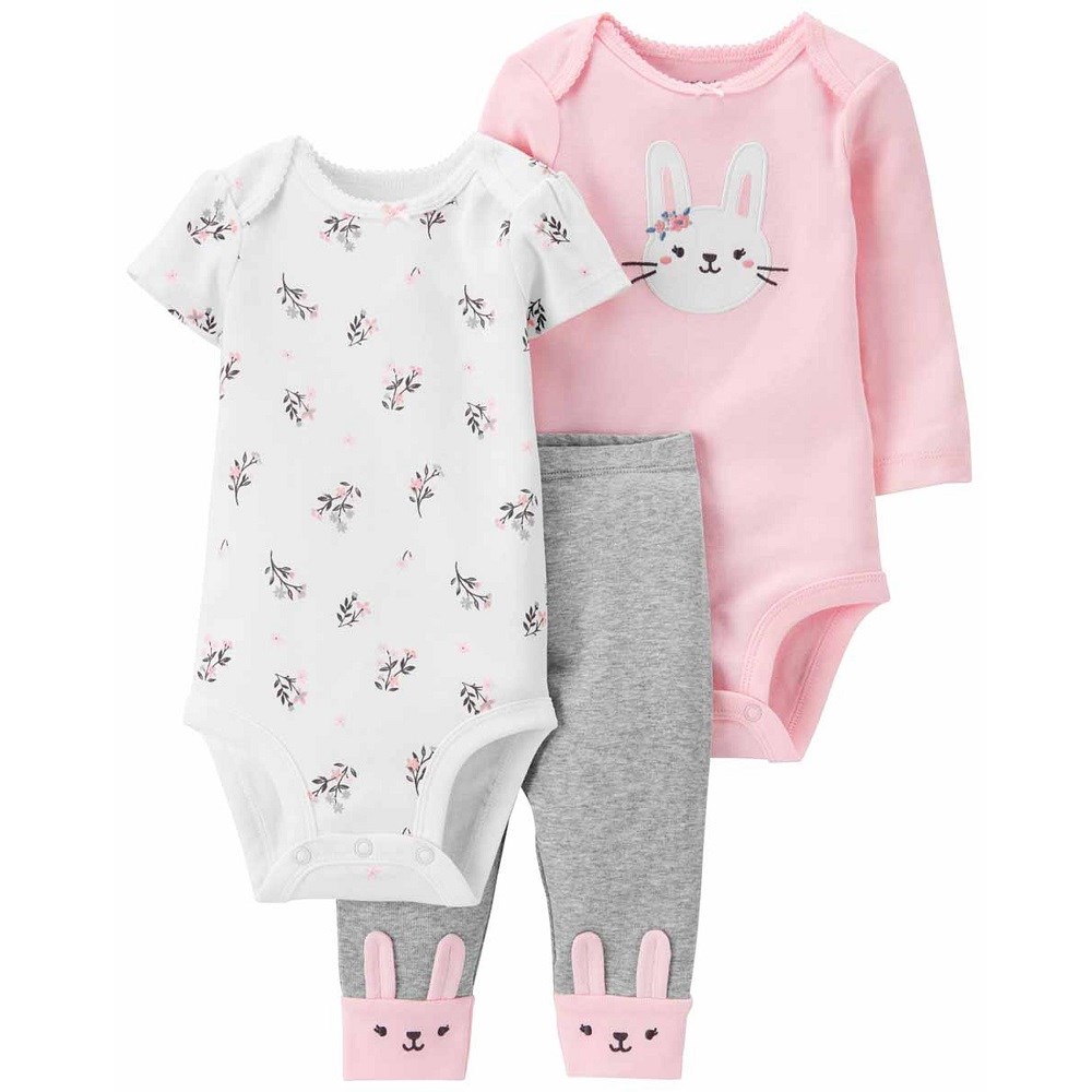 Carters Yazlık Kız Bebek Uzun Kol Body Eşofman 3'lü Set Pembe
