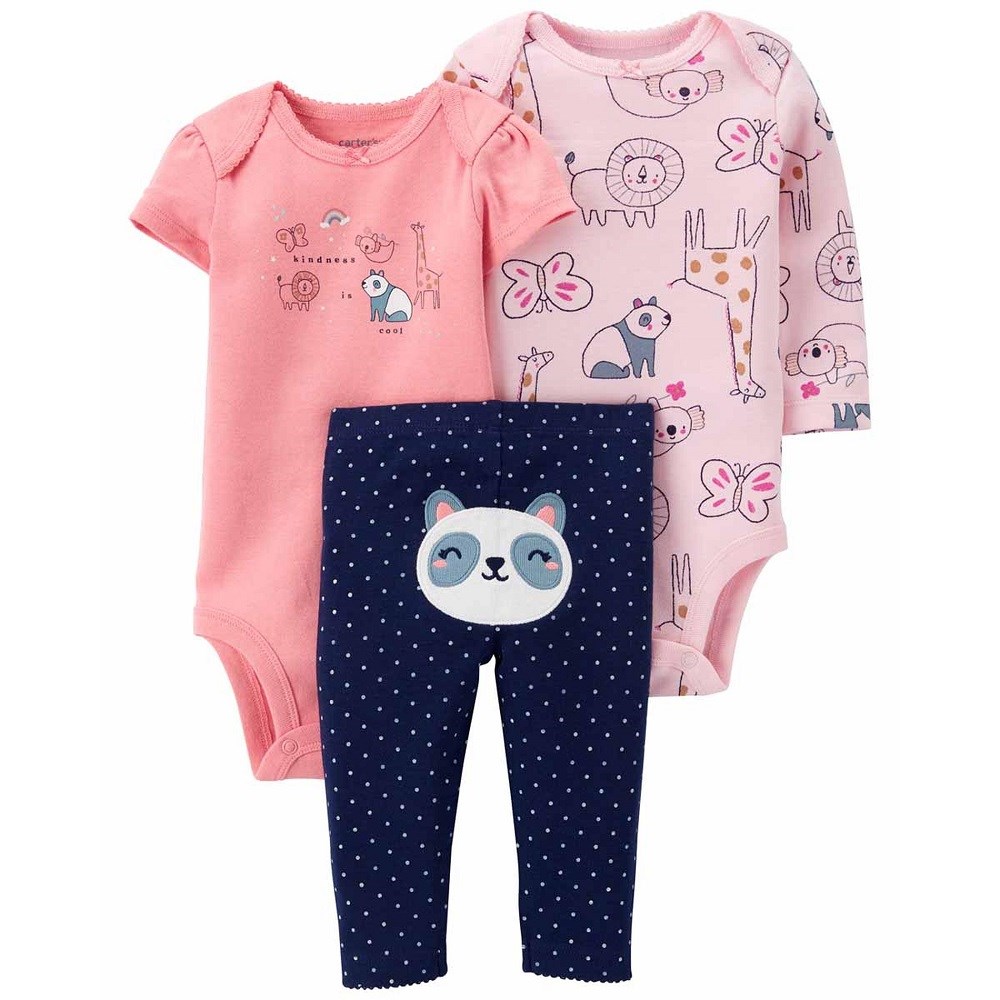 Carters Yazlık Kız Bebek Uzun Kol Body Eşofman 3'lü Set Pembe
