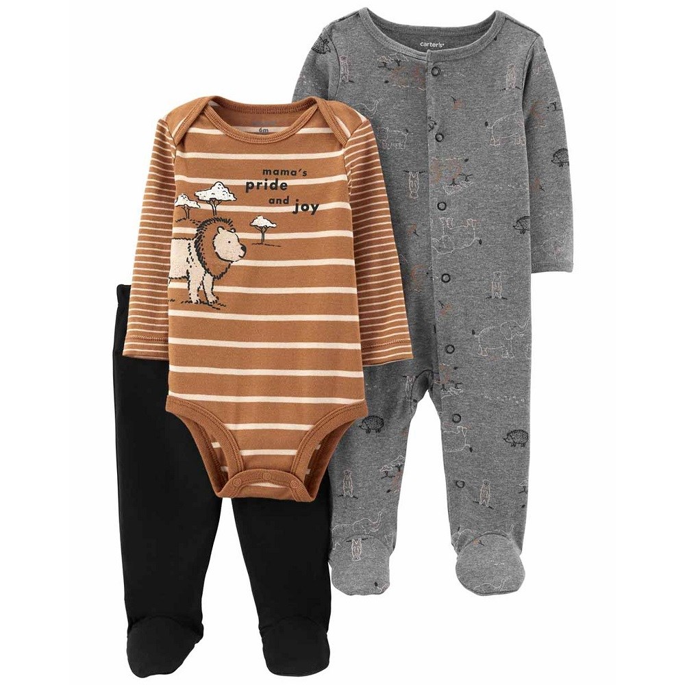 Carter's Yazlık Erkek Bebek Uzun Kol Tulum Body Pantolon 3 lü Set Gri