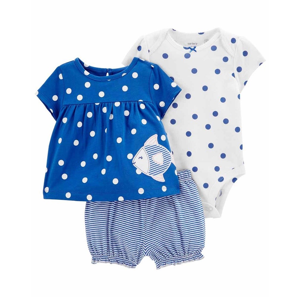 Carter's Yazlık Kız Bebek Bluz Body Şort 3'lü Set