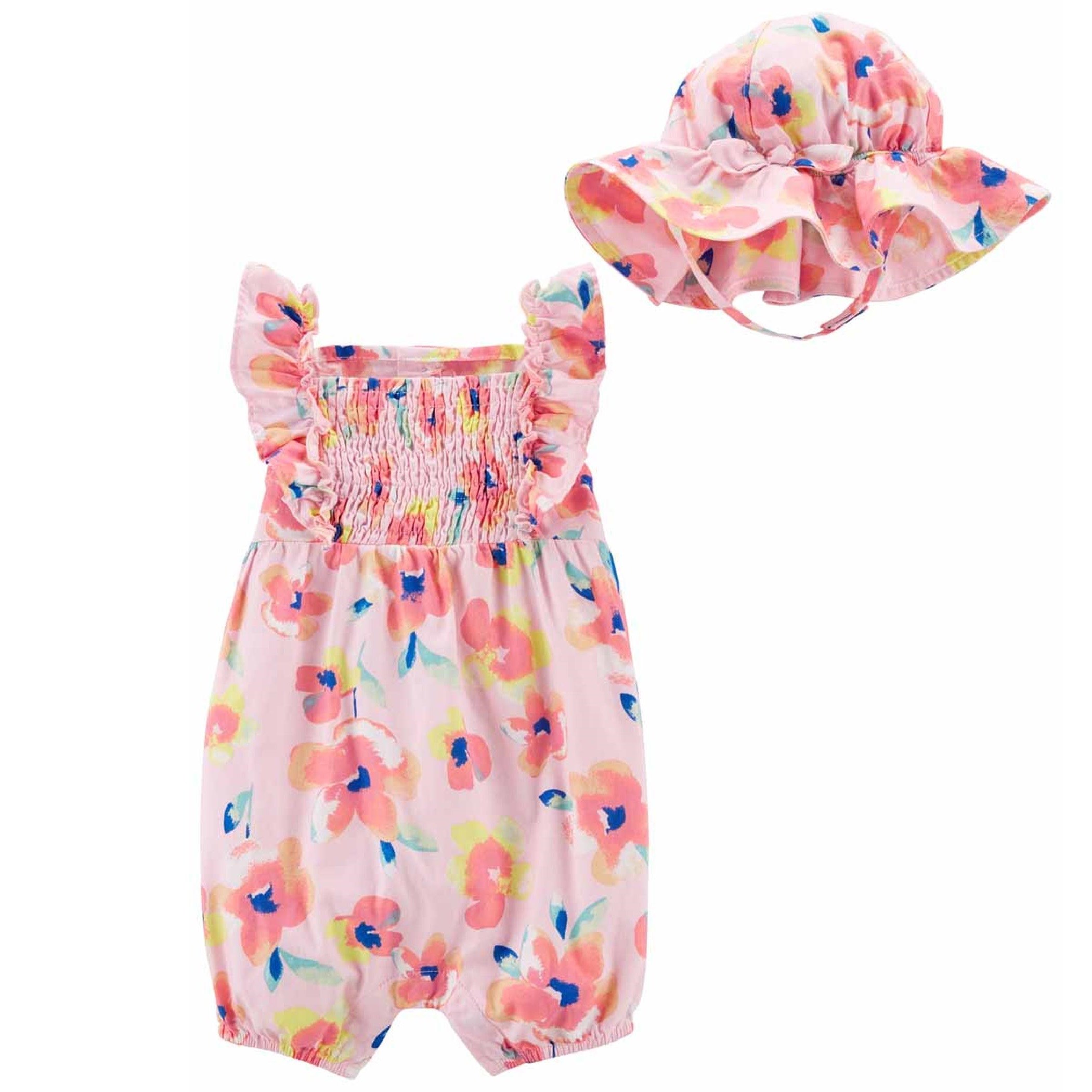 Carter's Yazlık Kız Bebek Tulum Şapka 2'li Set Pembe