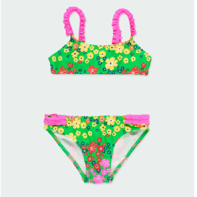 Boboli Yazlık Kız Çocuk Çiçek Desenli Bikini Yeşil