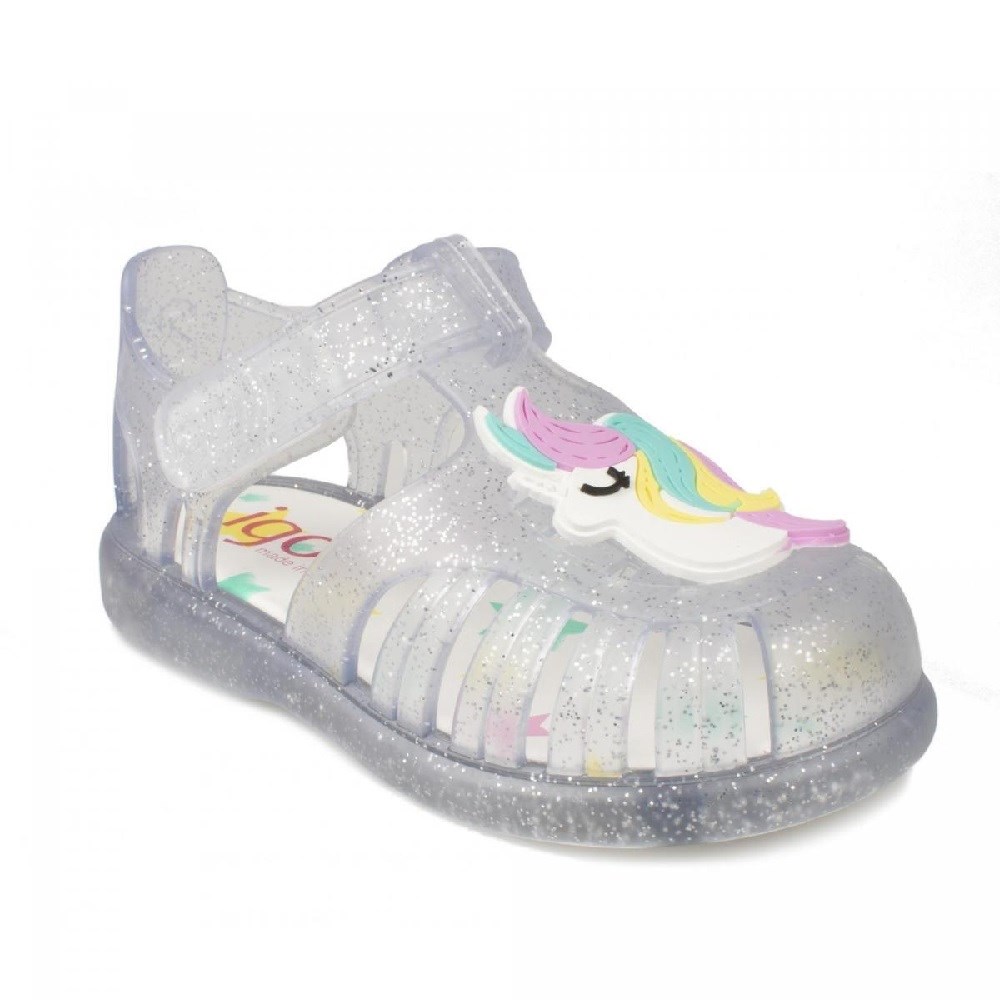 igor Yazlık Çocuk Sandaleti Tobby Unicornio Transparente Glitter Beyaz