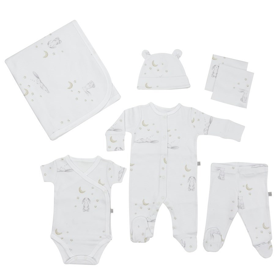 Mayys Baby Bebek Organik Pamuklu Welcome Bunny Fermuarlı Hastane Çıkışı 7'li Set Beyaz
