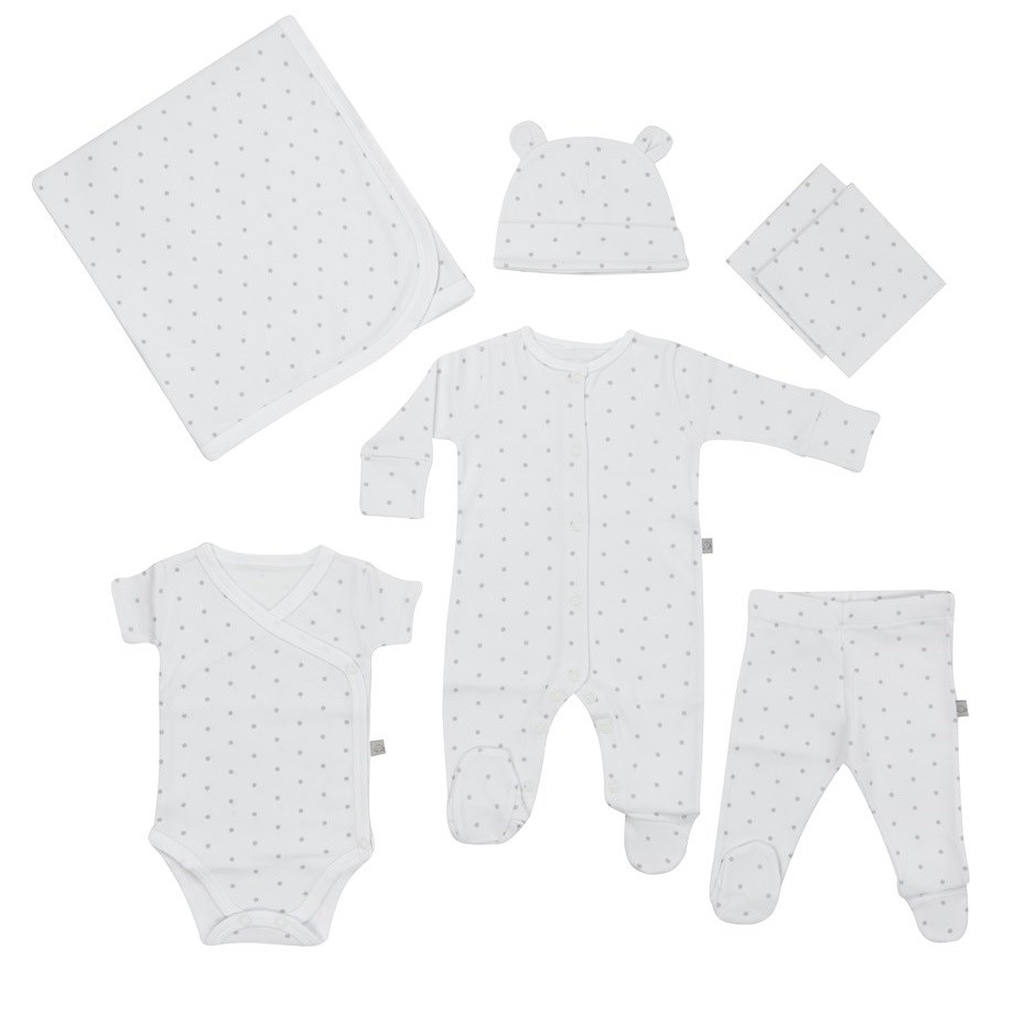 Mayys Baby Bebek Organik Pamuklu Welcome Little Polca Dots Hastane Çıkışı 7'li Set Beyaz