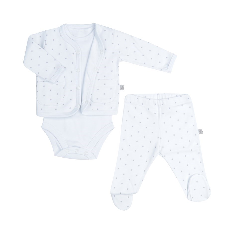 Mayys Baby Yazlık Organik Pamuklu Bebek Patikli Alt Body Hırka 3'lü Set Beyaz