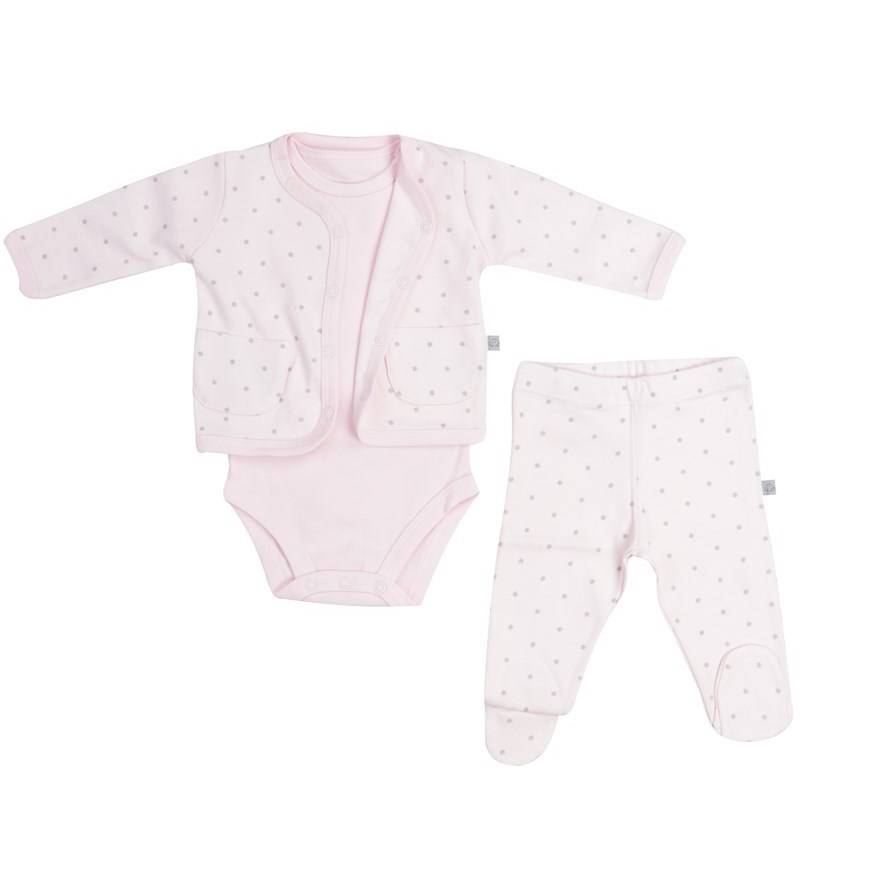 Mayys Baby Yazlık Organik Pamuklu Bebek Patikli Alt Body Hırka 3'lü Set Pembe