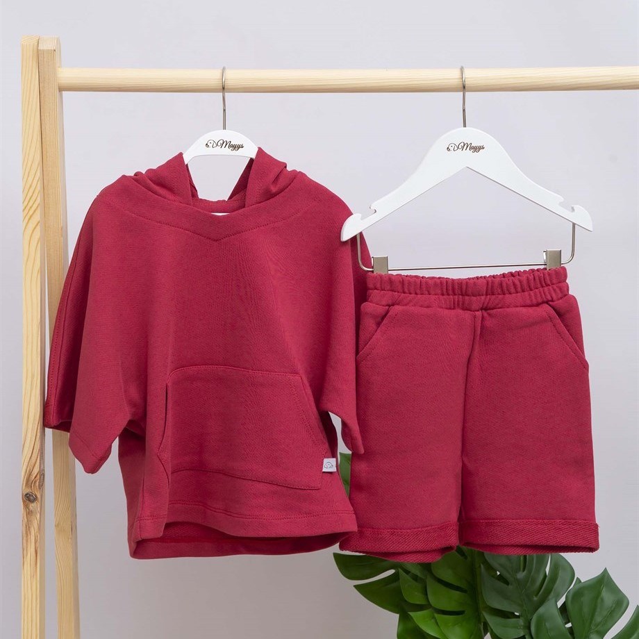 Mayys Baby Erkek Yazlık Organik Pamuklu Sweat Şort Takım Bordo